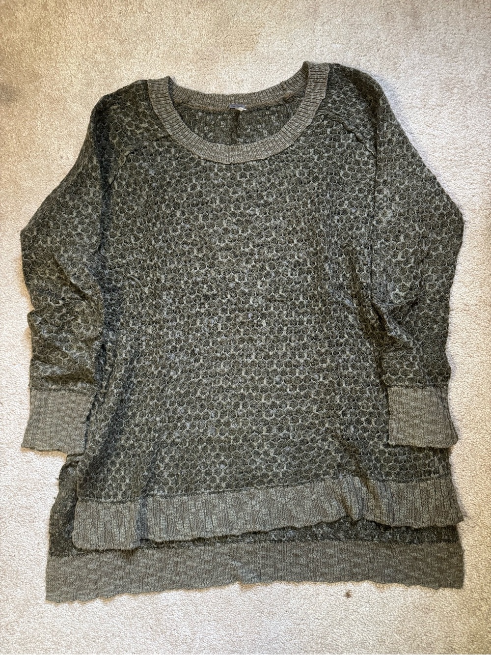 Free People Textured Crewneck Sweater Olive Green